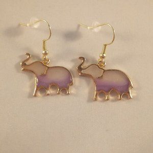 Gold Purple Elephant Drop Dangle Earrings New Mystical Hypoallergenic Hooks